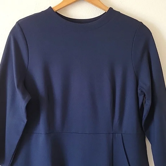 J Jill Navy Blue Ponte Ruffle Wrap Dress Size Medium Petite MP - Picture 3 of 10